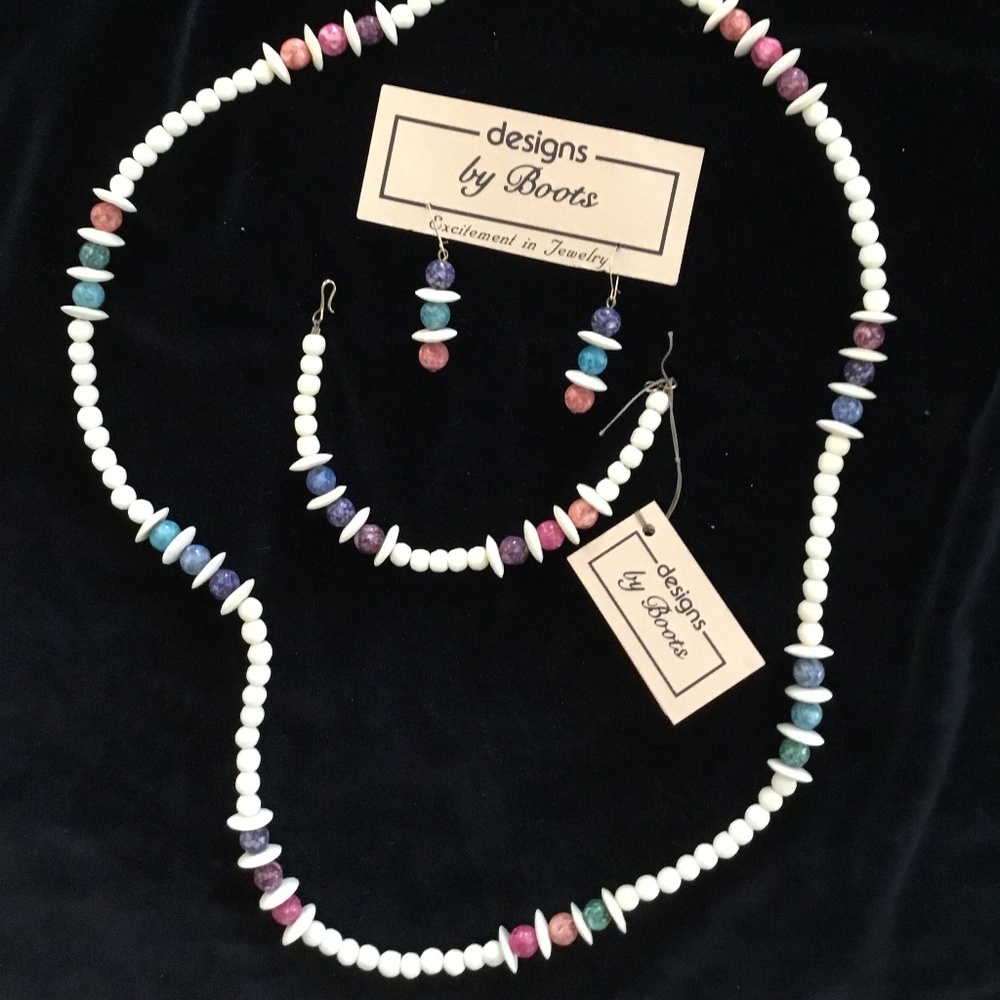 Artisan Handmade Necklace, Bracelet, and Earrings- Bone & Fossil Beads